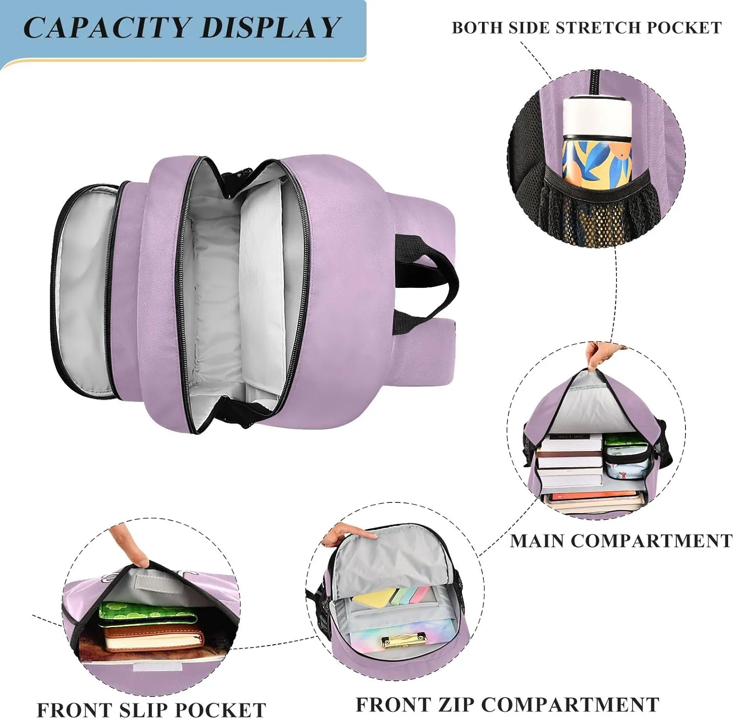 CHIFIGNO Lilac Personalized Backpack Kids, Custom Monogram Boys Backpack 10-12 Years Old Reflective Strips, Adjustable Straps