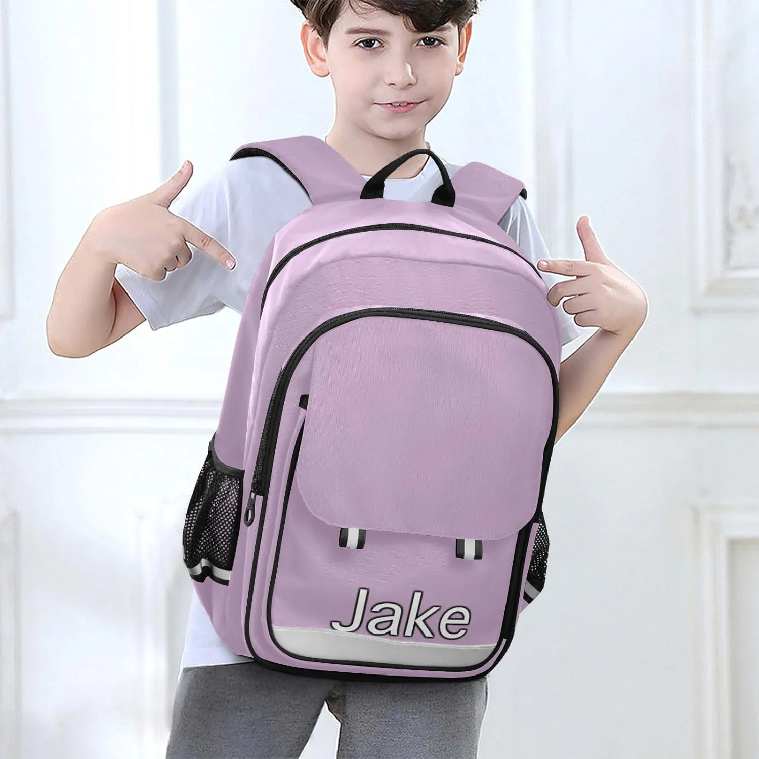 CHIFIGNO Lilac Personalized Backpack Kids, Custom Monogram Boys Backpack 10-12 Years Old Reflective Strips, Adjustable Straps