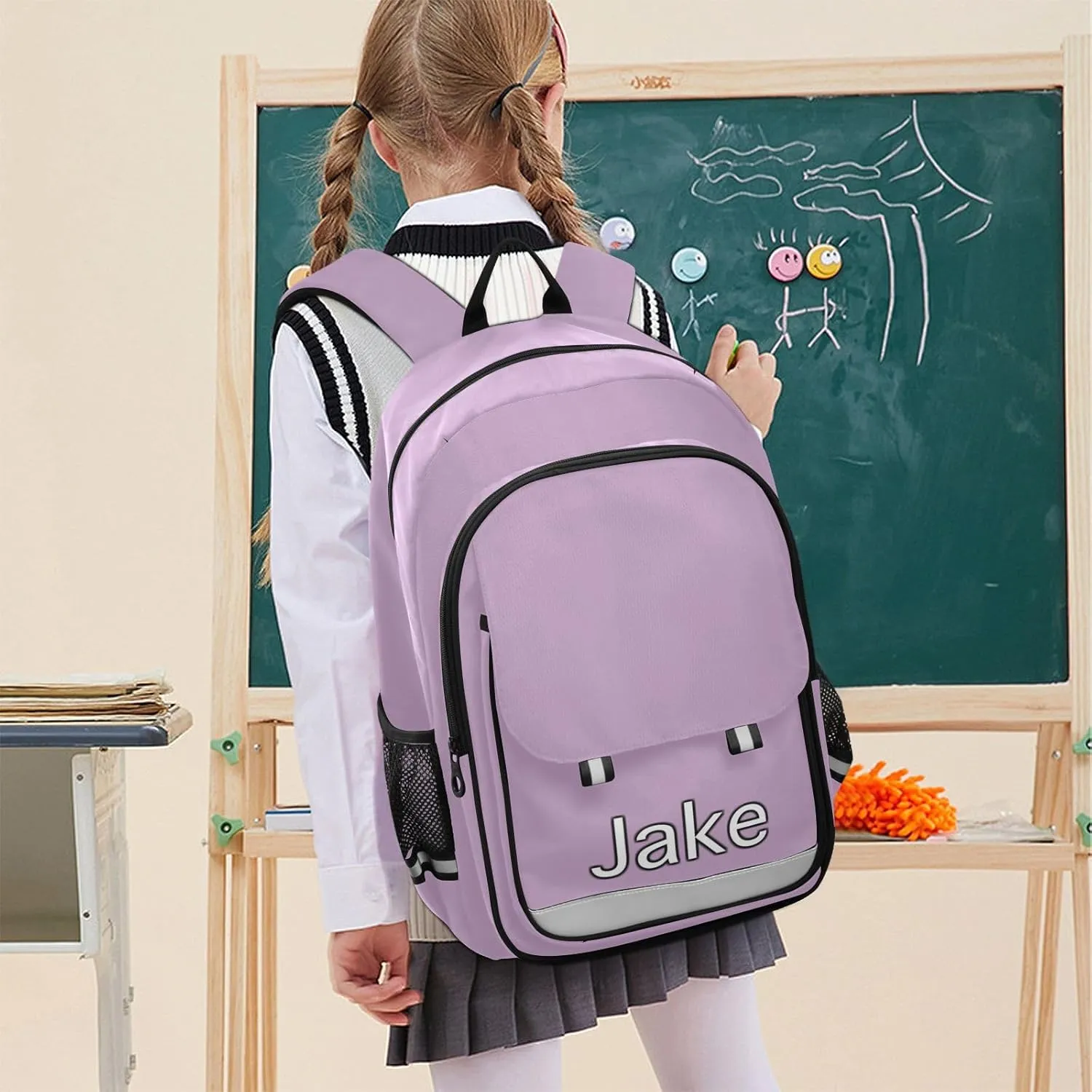 CHIFIGNO Lilac Personalized Backpack Kids, Custom Monogram Boys Backpack 10-12 Years Old Reflective Strips, Adjustable Straps