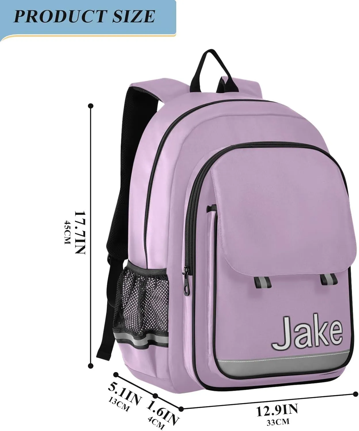 CHIFIGNO Lilac Personalized Backpack Kids, Custom Monogram Boys Backpack 10-12 Years Old Reflective Strips, Adjustable Straps