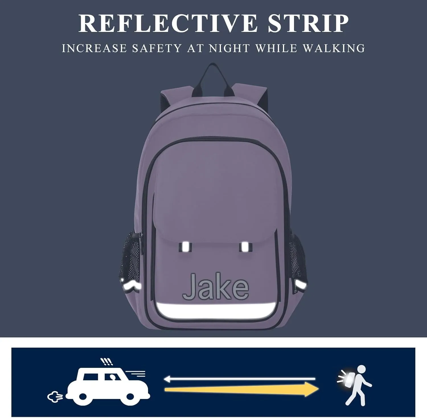 CHIFIGNO Lilac Personalized Backpack Kids, Custom Monogram Boys Backpack 10-12 Years Old Reflective Strips, Adjustable Straps