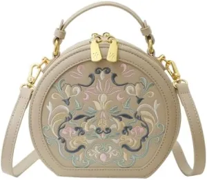 Chinese-style Embroidered Round Bag, Handheld, Crossbody, Portable and Single-shoulder