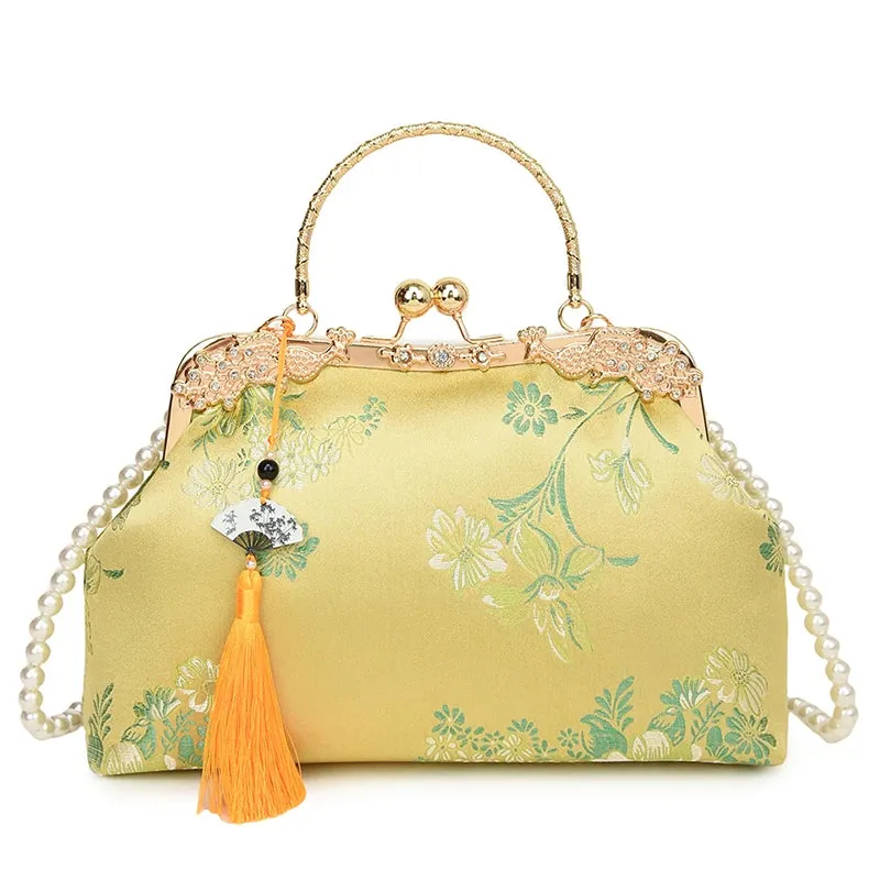 Chinese Style Embroidered Snap-button Shoulder Bags Cheongsam Traditional Exquisite Women's Handbag Red Bridal Pearl Wedding Bag