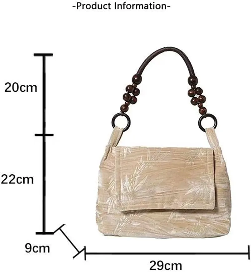 Chinese women's totebag, velvet embroidered printed shoulder bag with unique handle design, banquet gift