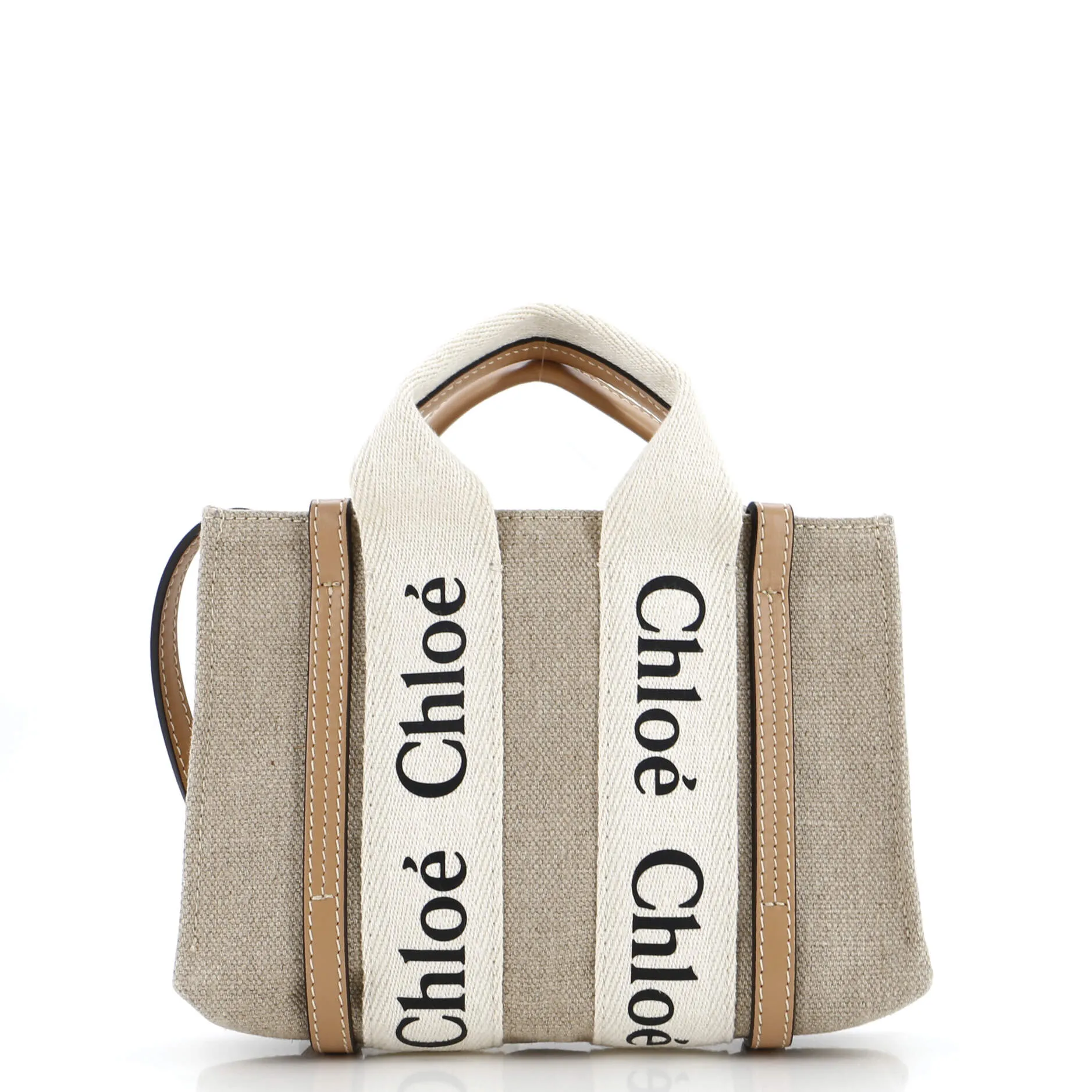 CHLOE Woody Convertible Tote Canvas with Leather Mini