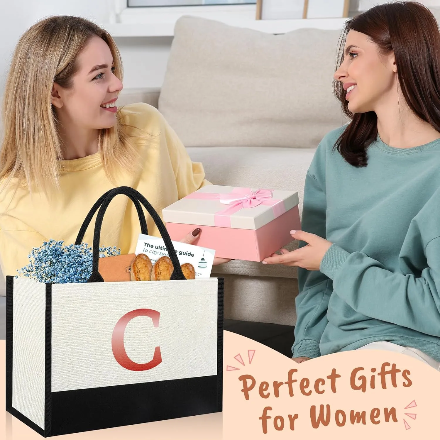 Christmas Gifts Ideas Bag For Women, Tote Bag Gift For Nursing College Medical Teacher Bag Gifts Bulk, Present for Engineering Med Nurses Woman-Letter C