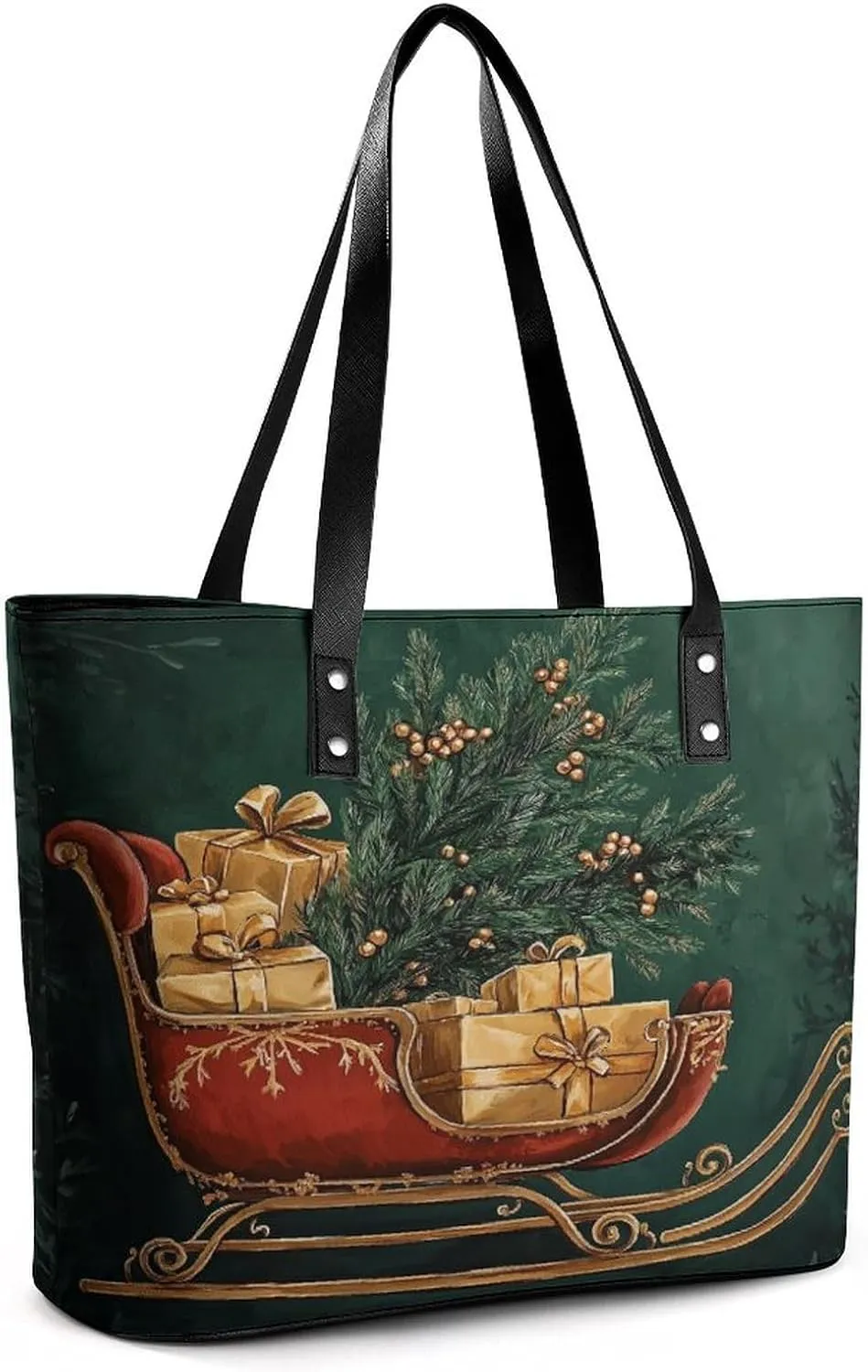 Christmas Sleigh Women Soft Leather Handbags Tote Purses Shoulder Bucket Bags