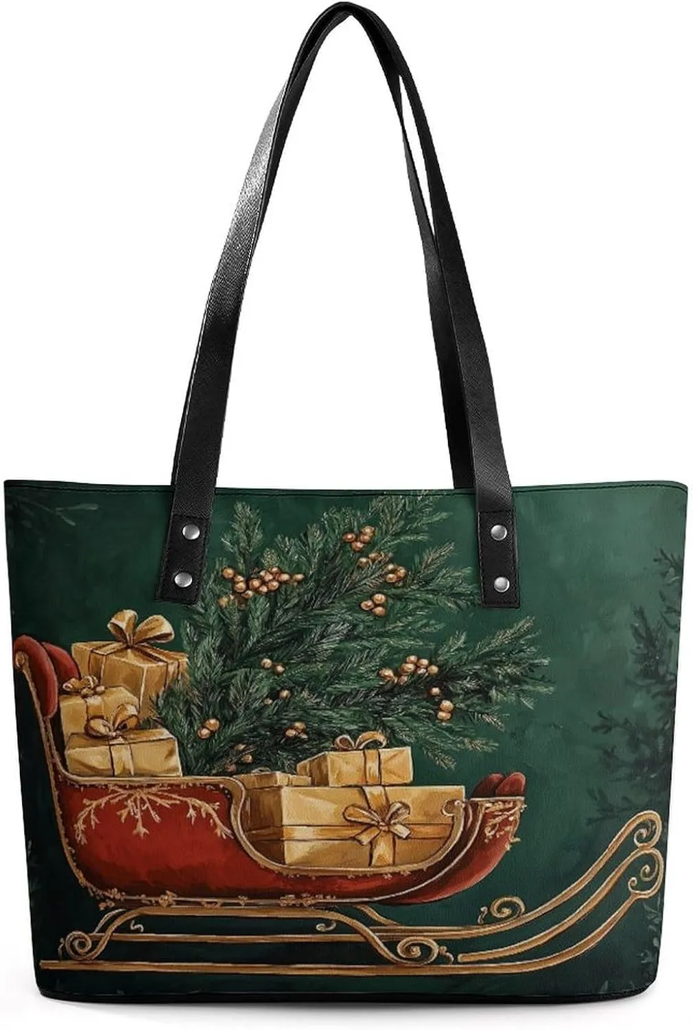 Christmas Sleigh Women Soft Leather Handbags Tote Purses Shoulder Bucket Bags