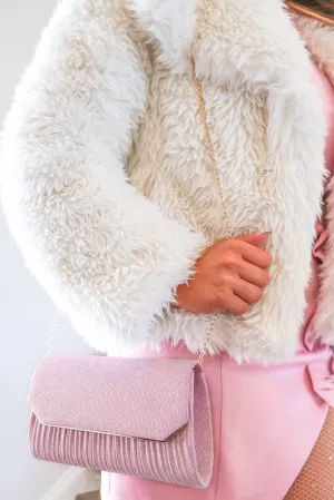 City Nights Sparkly Pleated Crossbody Bag in Light Pink