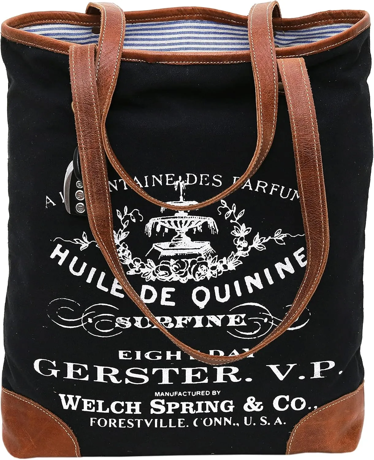 CLA Upcycled Canvas & Leather Handbag 16 Inch Height & Cowhide Tote Bag, Canvas Handbags for women
