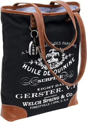 CLA Upcycled Canvas & Leather Handbag 16 Inch Height & Cowhide Tote Bag, Canvas Handbags for women