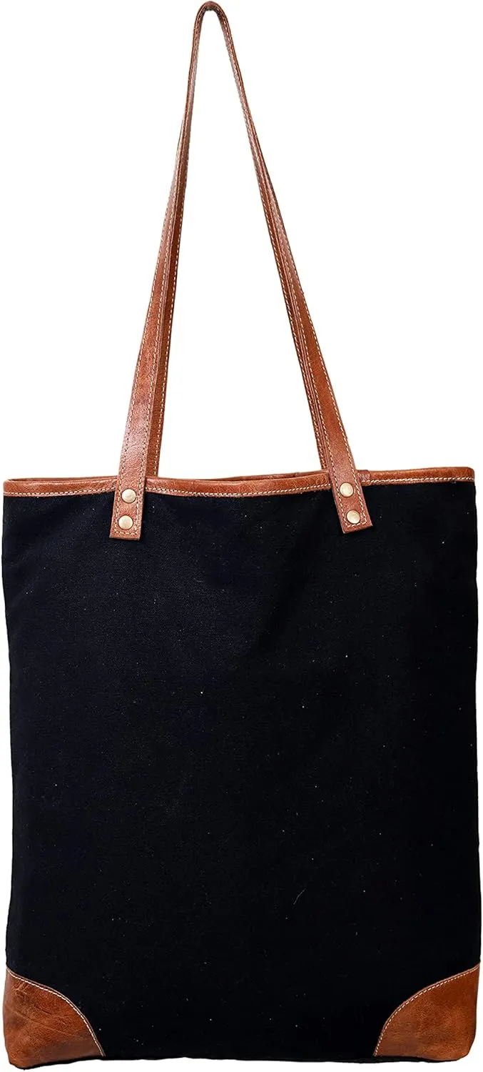 CLA Upcycled Canvas & Leather Handbag 16 Inch Height & Cowhide Tote Bag, Canvas Handbags for women