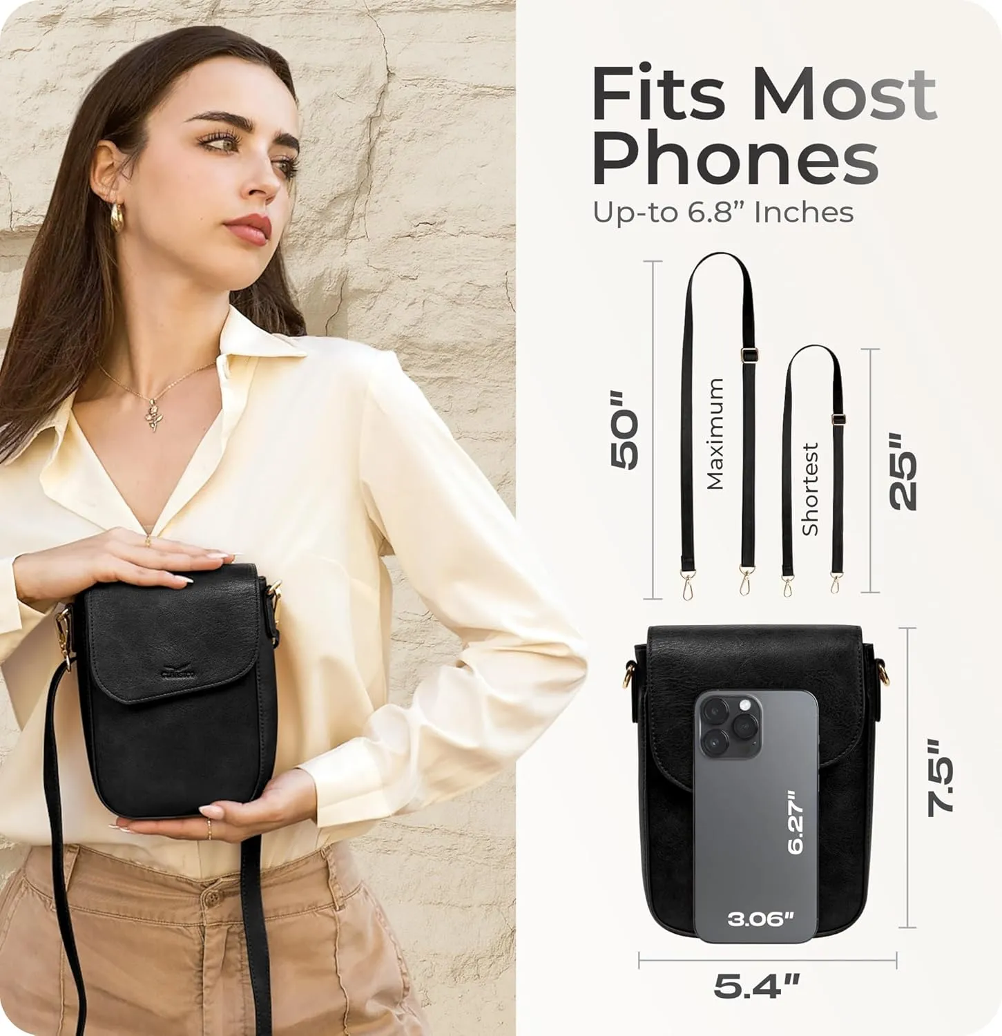 Claasico Crossbody Bag for Women, RFID Phone Purse, Card Slots Coin Pocket w/strap, Phone Holder PU Leather Crossbody Purse