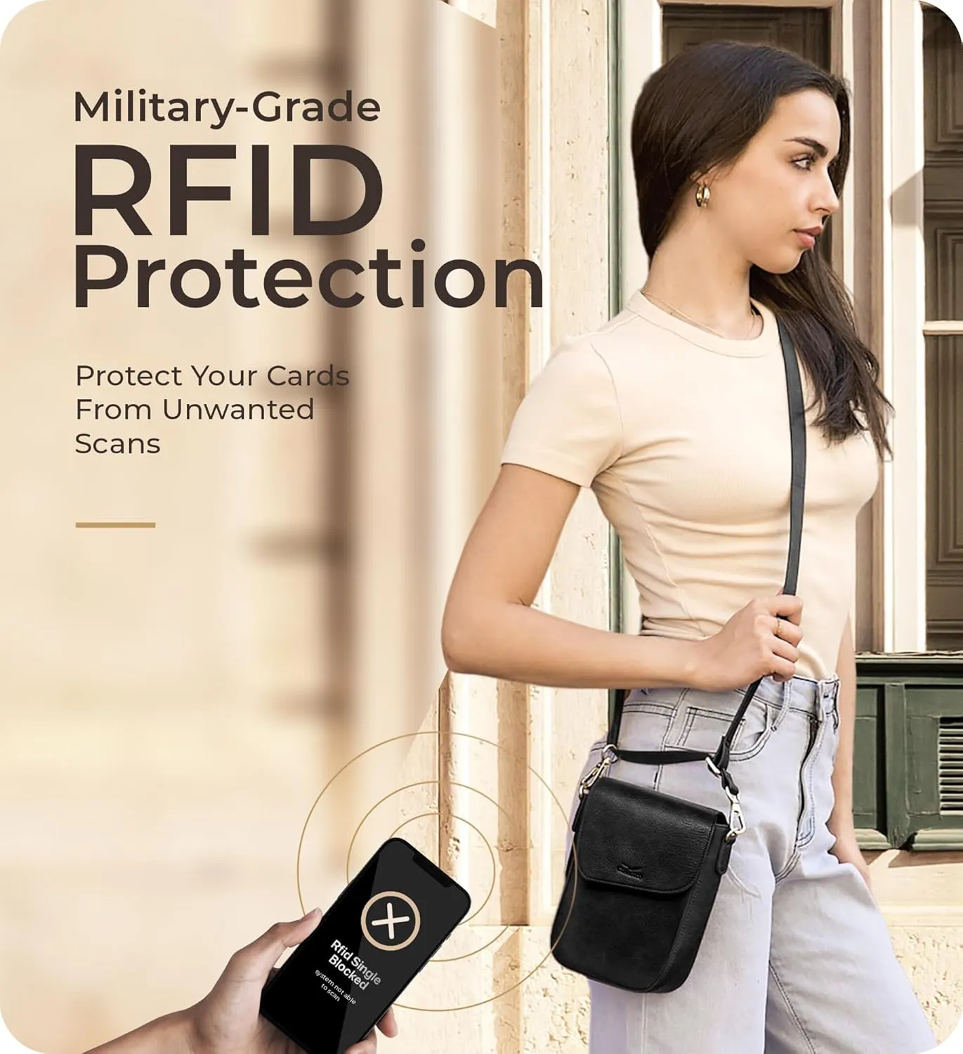 Claasico Crossbody Bag for Women, RFID Phone Purse, Card Slots Coin Pocket w/strap, Phone Holder PU Leather Crossbody Purse