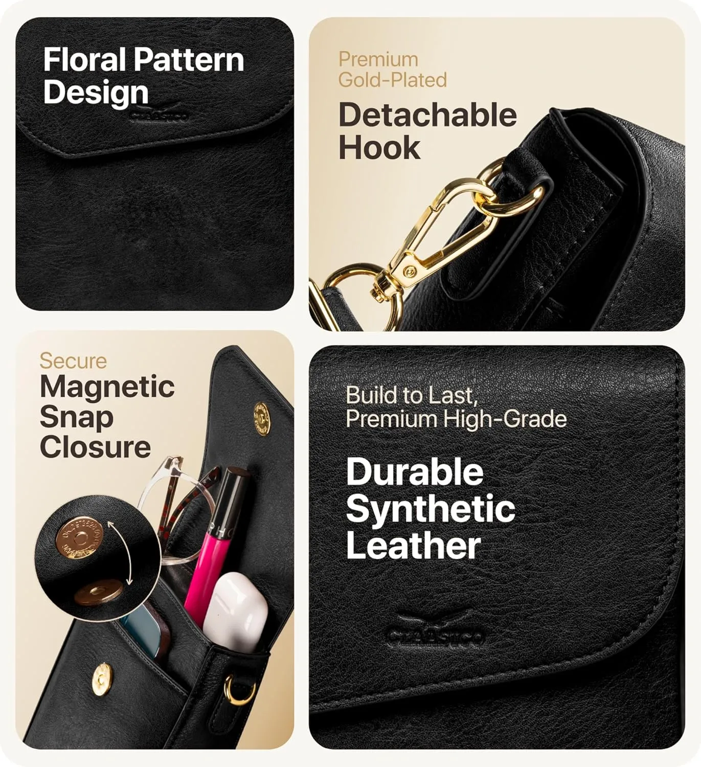 Claasico Crossbody Bag for Women, RFID Phone Purse, Card Slots Coin Pocket w/strap, Phone Holder PU Leather Crossbody Purse