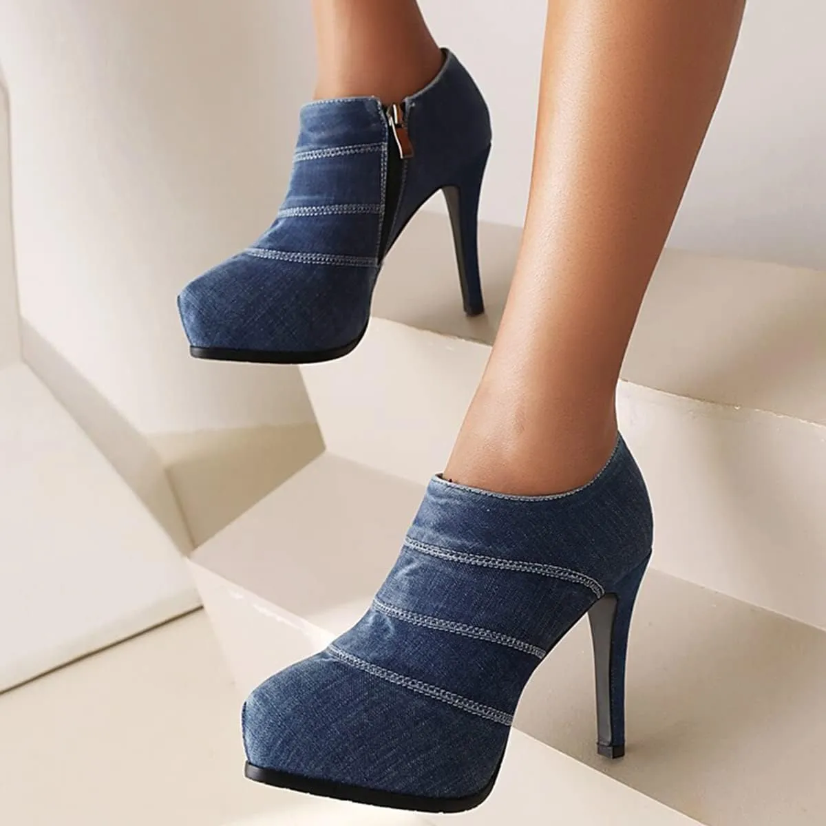 ClassicSter Womens High Heels Pumps Platform Ankle Boots Stiletto Heel Pointed Toe Zip Booties Shoes