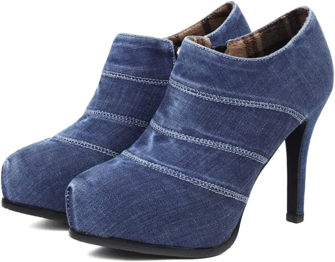 ClassicSter Womens High Heels Pumps Platform Ankle Boots Stiletto Heel Pointed Toe Zip Booties Shoes