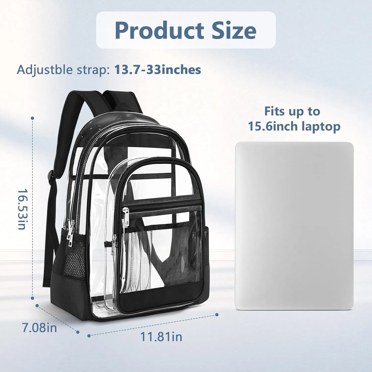 Clear Backpack, Clear Bookbag Large Clear Casual Backpacks Heavy Duty PVC Transparent Backpacks with Multi-pockets See Through Backpack for School College Concert Work Travel, Black