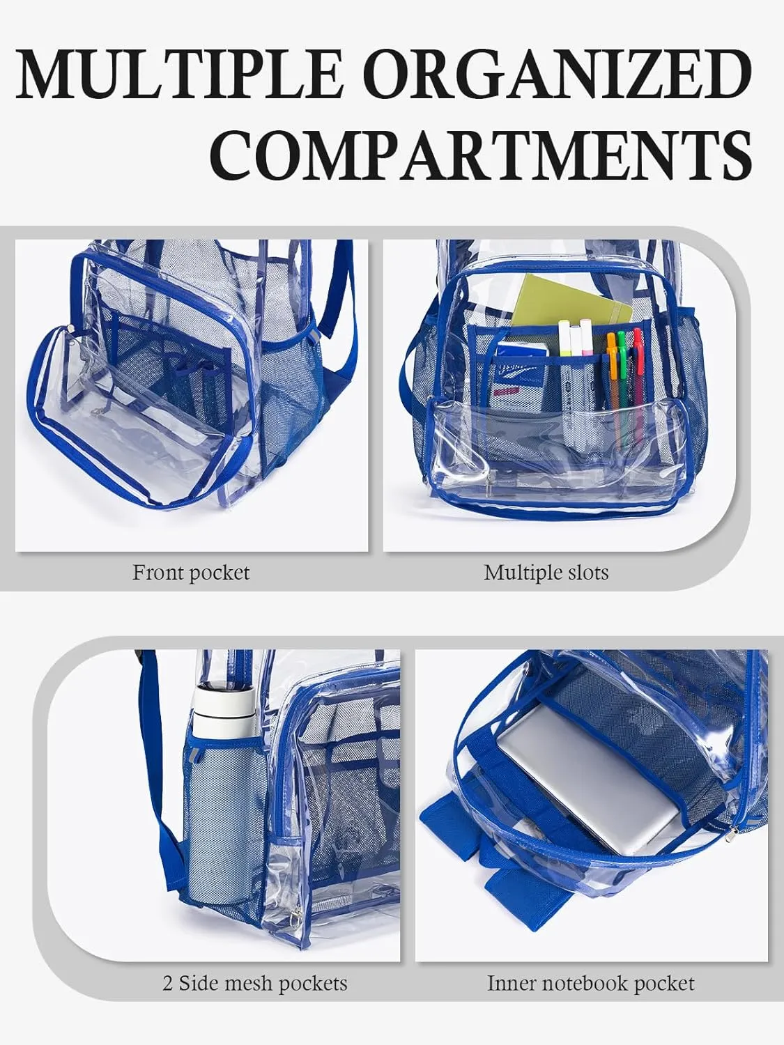 Clear Backpack for School, 17 inch Large Heavy Duty-TPU See Through Bookbag for Boys Girls and Adult, Transparent Backpack With Multi-Pockets for College Work Gym Sport, Blue