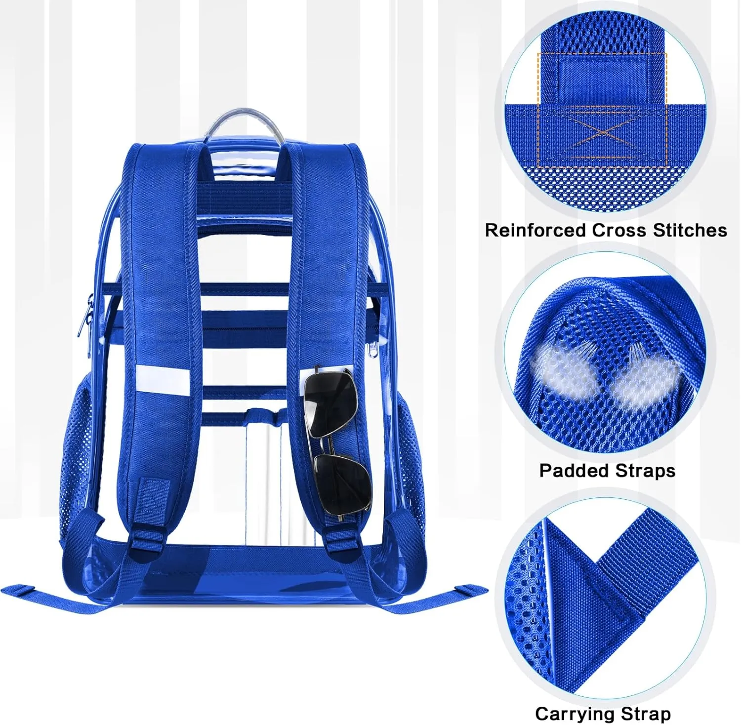 Clear Backpack, Heavy Duty Large Transparent Bag with Reinforced Straps, See Through Backpack for College, Travel, Work Security - Blue