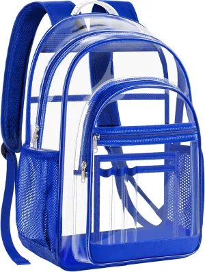 Clear Backpack, Heavy Duty Large Transparent Bag with Reinforced Straps, See Through Backpack for College, Travel, Work Security - Blue