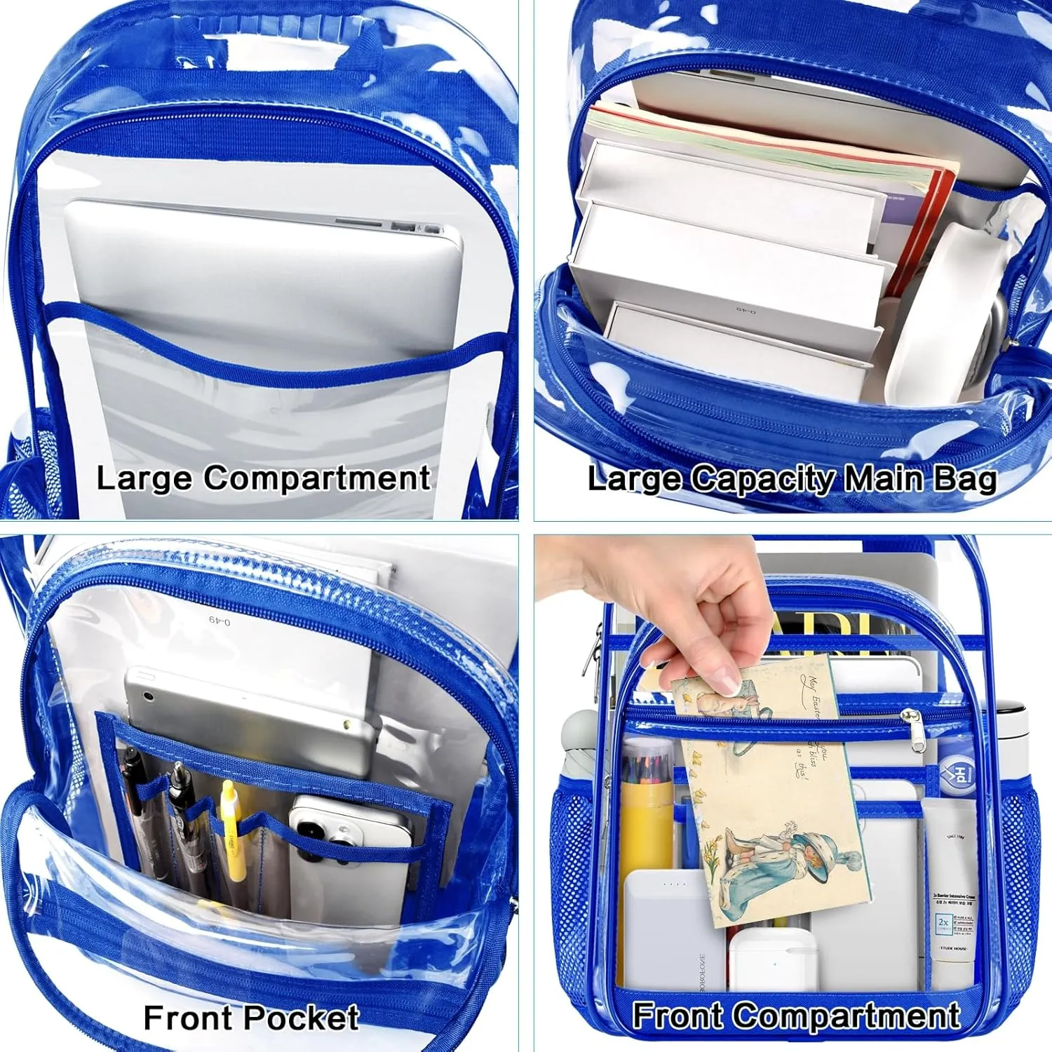 Clear Backpack, Heavy Duty Large Transparent Bag with Reinforced Straps, See Through Backpack for College, Travel, Work Security - Blue