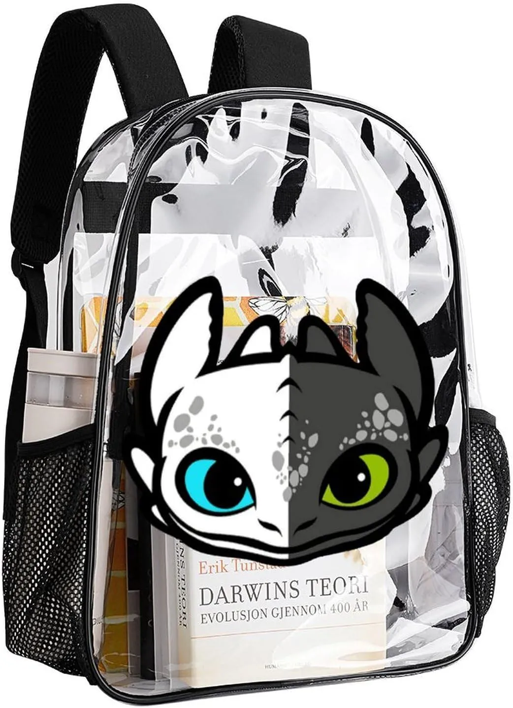 Clear Backpack Heavy Duty PVC Transparent Cartoon Dragon Backpack 17" Large Capacity See Through Bag for College