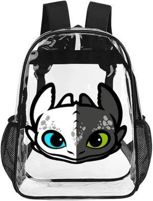 Clear Backpack Heavy Duty PVC Transparent Cartoon Dragon Backpack 17" Large Capacity See Through Bag for College
