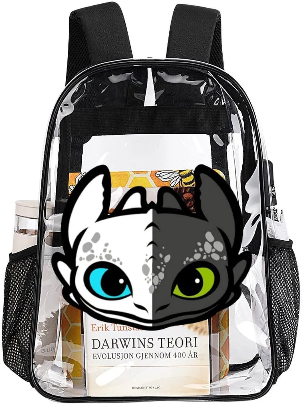 Clear Backpack Heavy Duty PVC Transparent Cartoon Dragon Backpack 17" Large Capacity See Through Bag for College