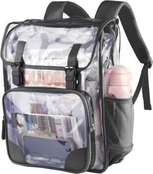Clear Backpack,Heavy Duty Waterproof Clear Bookbag for School College Work Travel Security Heavy Duty PVC Transparent Bookbag See Through Backpack - Black