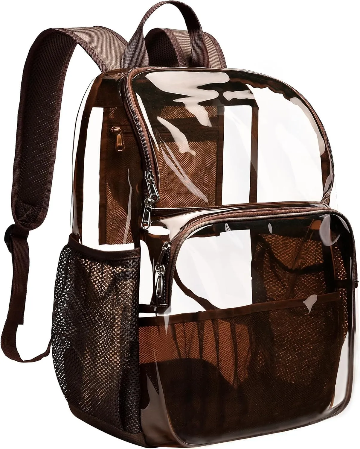 Clear Backpacks for School,18'' Large Clear Backpack Heavy Duty Clear Backpack See Through Backpack Clear Bookbag for Student,School,Work,Travel,Coffee Color