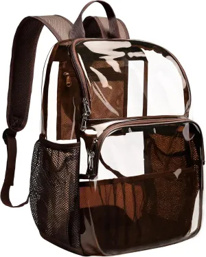 Clear Backpacks for School,18'' Large Clear Backpack Heavy Duty Clear Backpack See Through Backpack Clear Bookbag for Student,School,Work,Travel,Coffee Color
