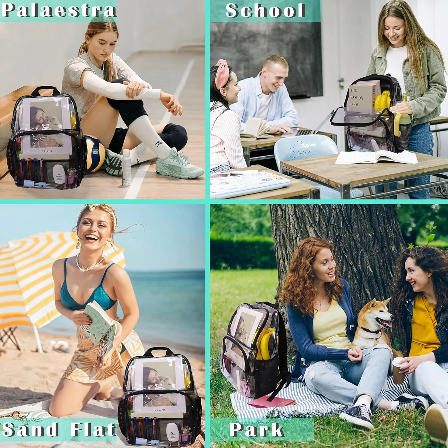 Clear Backpacks for School,18'' Large Clear Backpack Heavy Duty Clear Backpack See Through Backpack Clear Bookbag for Student,School,Work,Travel,Coffee Color