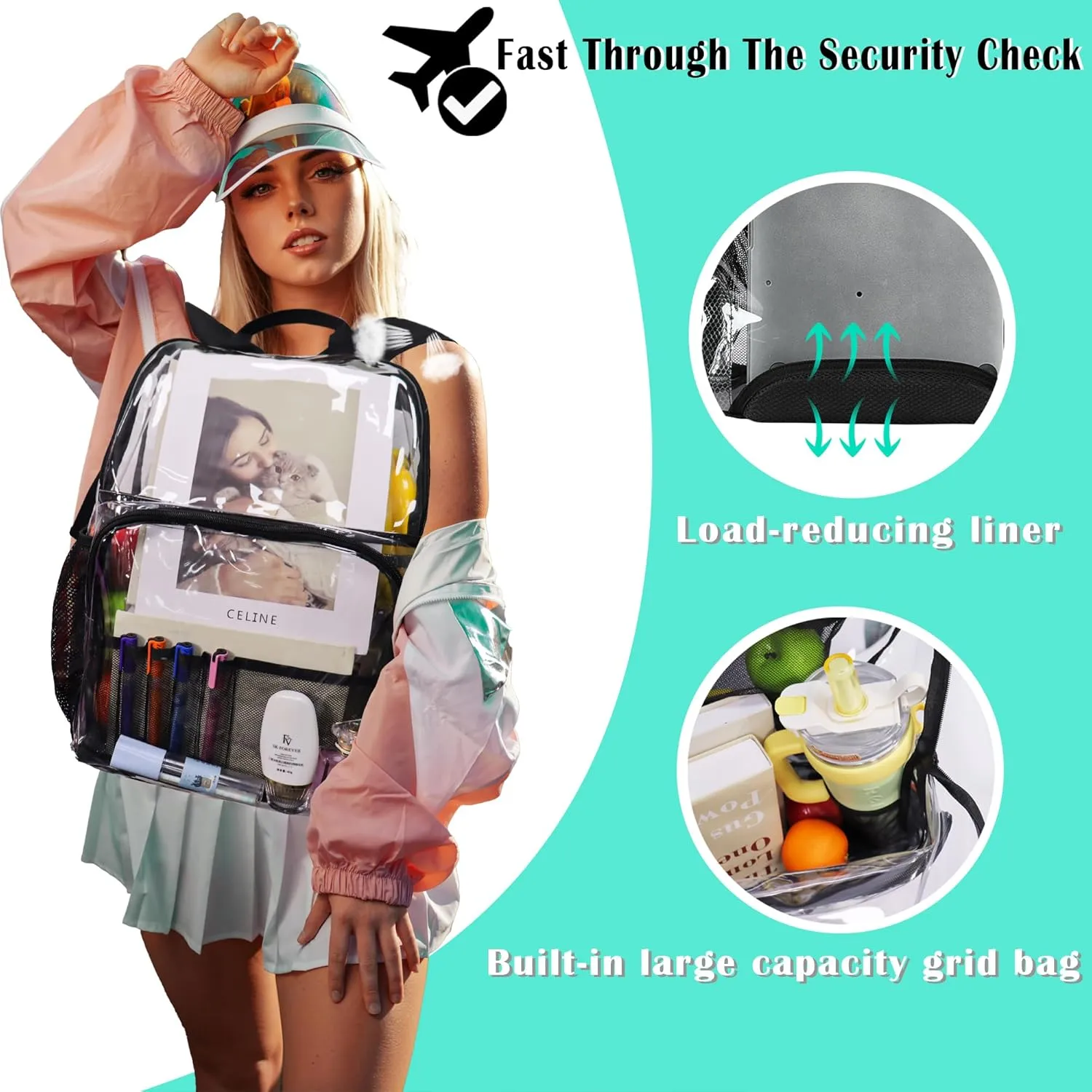 Clear Backpacks for School,18'' Large Clear Backpack Heavy Duty Clear Backpack See Through Backpack Clear Bookbag for Student,School,Work,Travel,Coffee Color