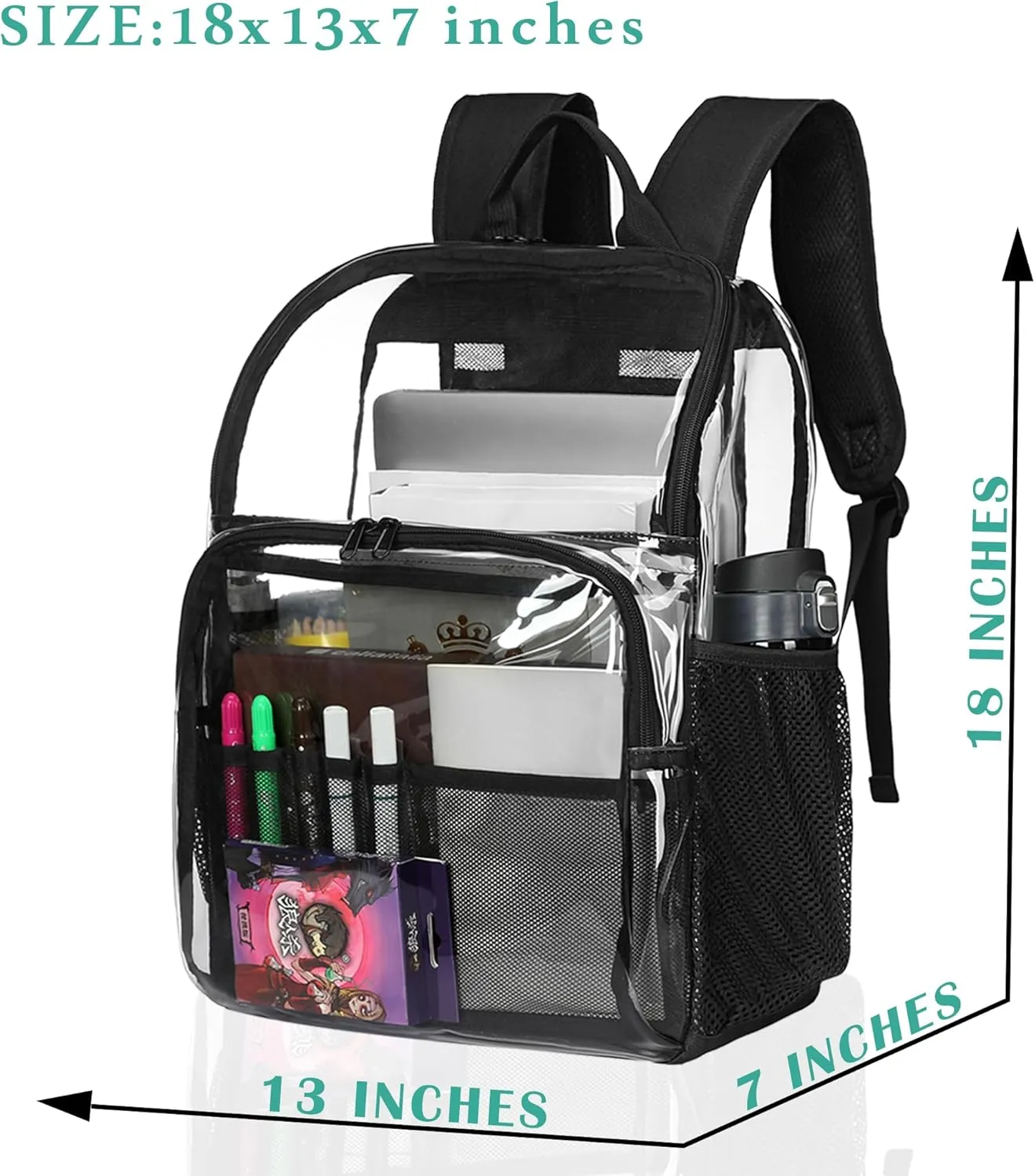 Clear Backpacks for School,18'' Large Clear Backpack Heavy Duty Clear Backpack See Through Backpack Clear Bookbag for Student,School,Work,Travel,Coffee Color
