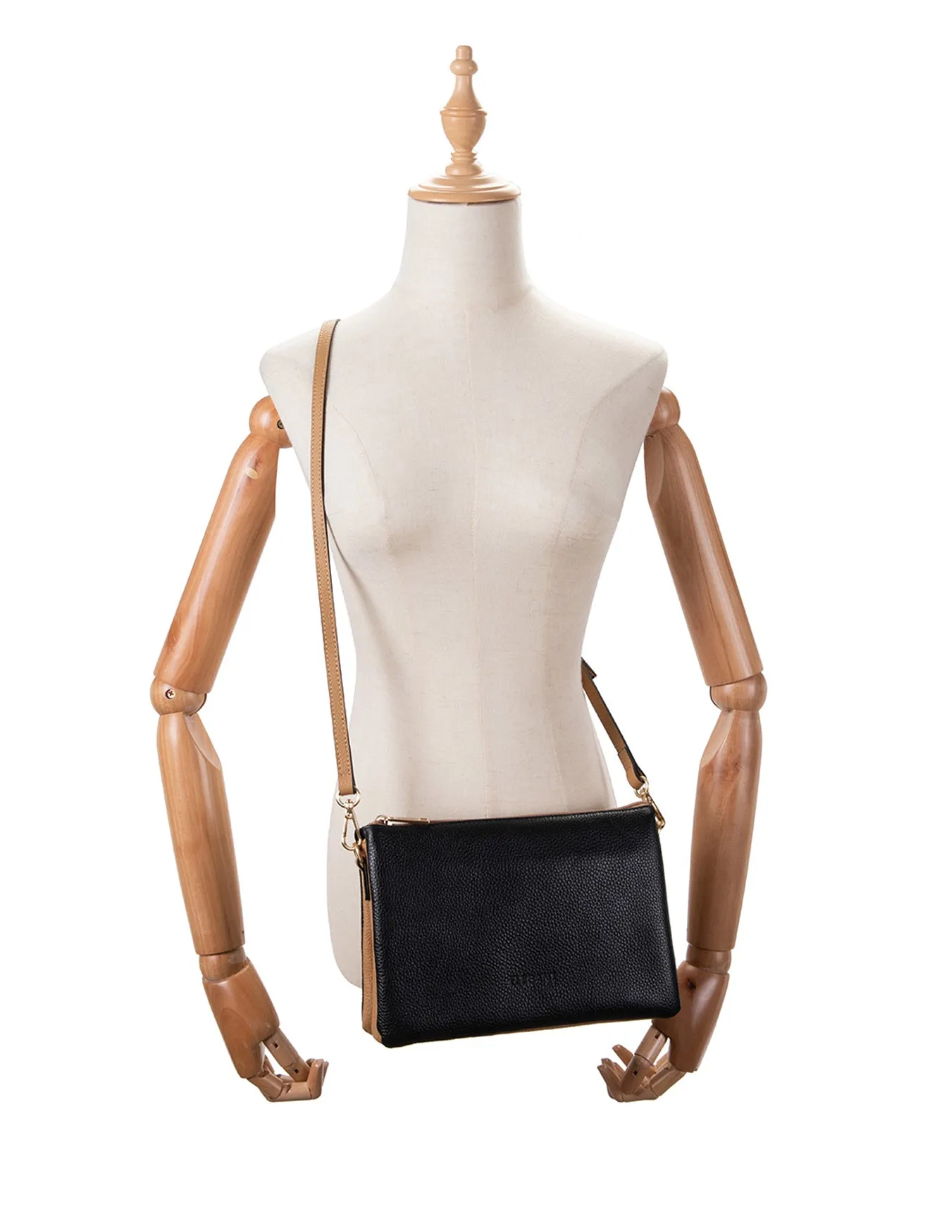 CLEO TRIPLE COMPARTMENT LEATHER XBODY BAG - E1-0841-BLK/CAM