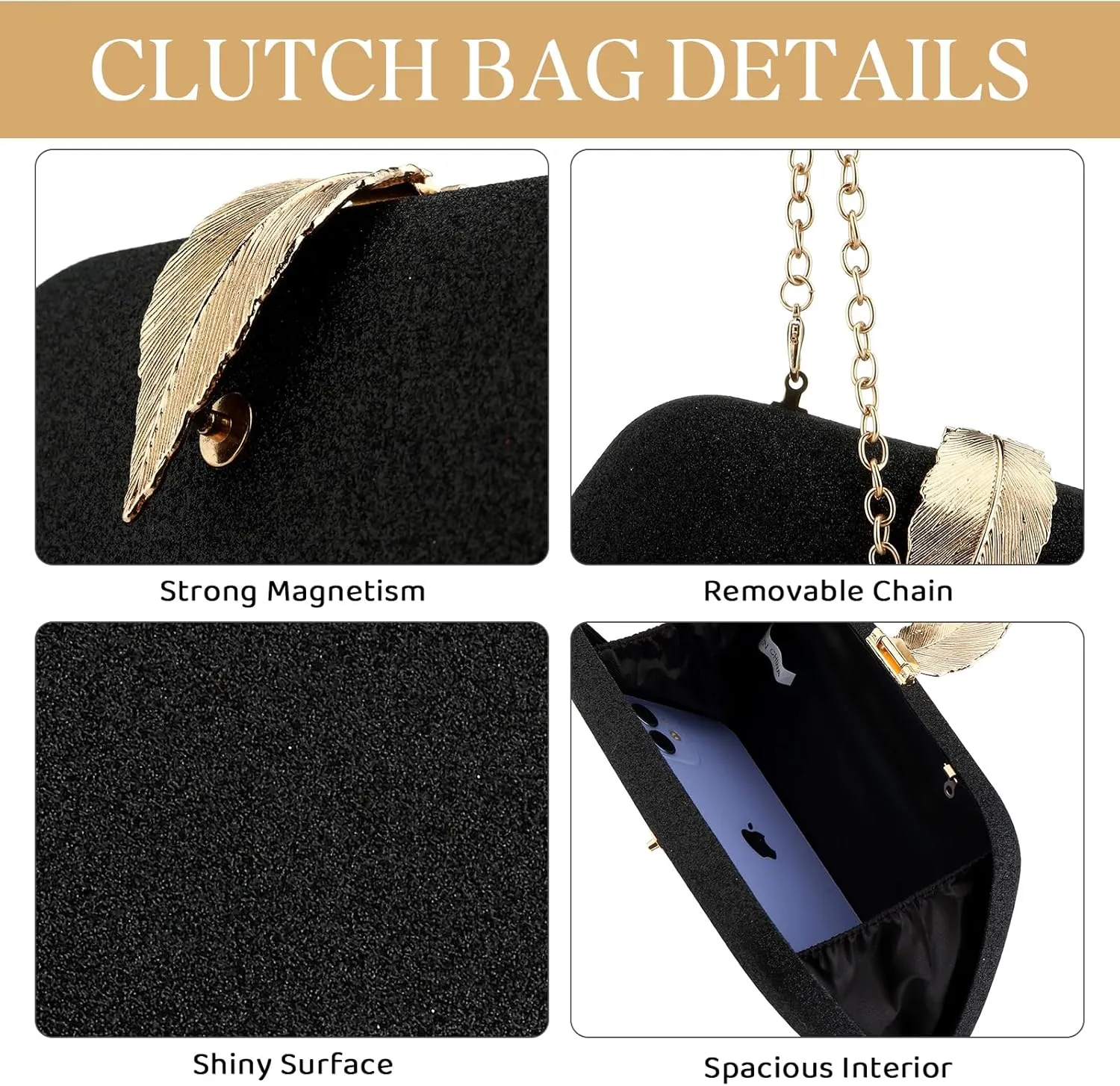 Clutch Purses for Women Evening Bag with Detachable Chain Small Sparkly Handbags for Party Wedding Evening Dress