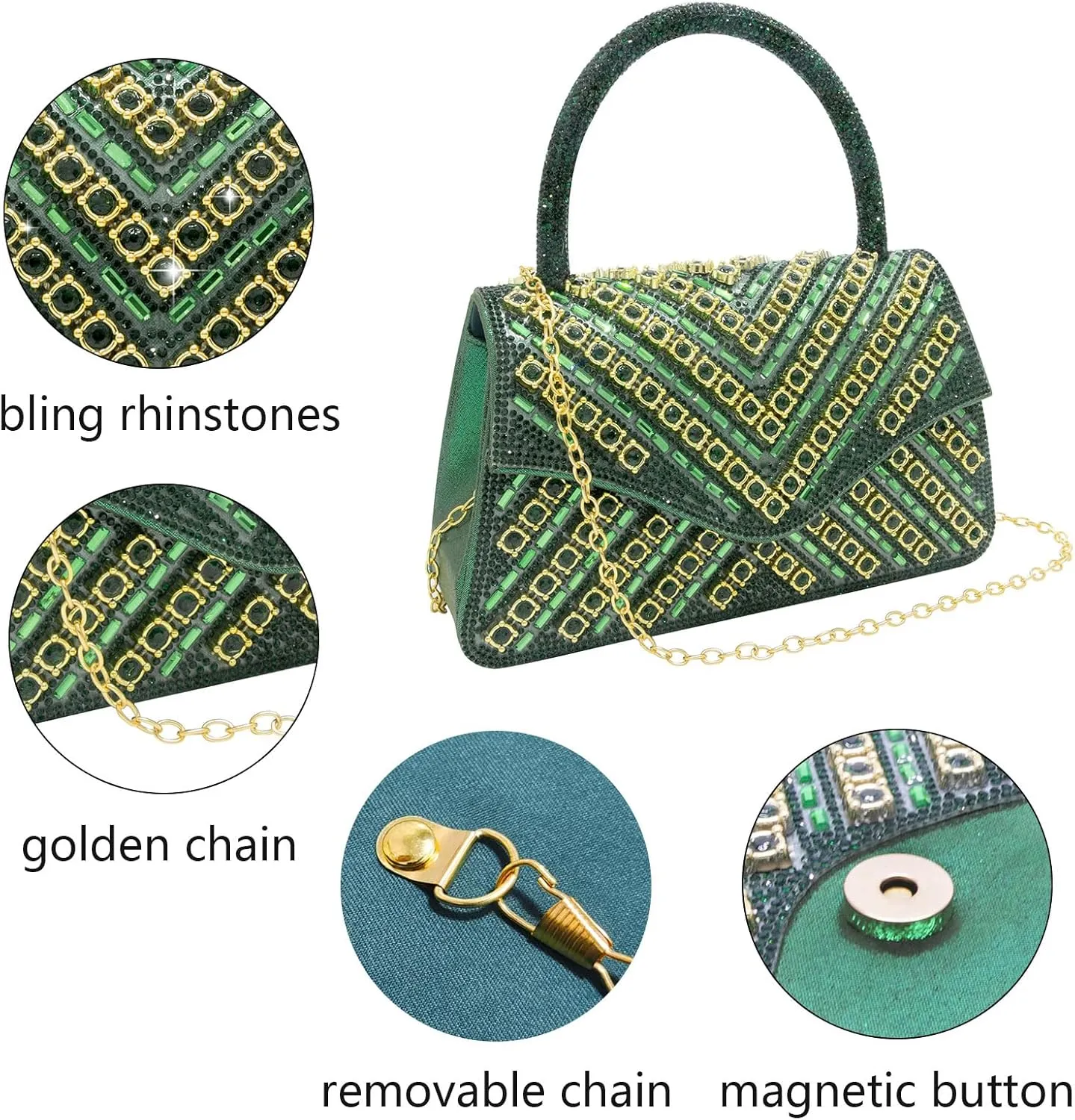 Clutch Purses for Women Sparkly Rhinestones Purses and Handbags for Wedding Party Evening Crossbody Bag with Chain