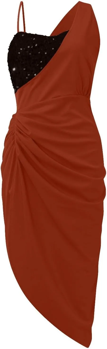 Cocktail Dress for Women,2024 Elegant Sexy Skinny Wedding Guest Dress,Trendy Ruched Slit Irregular Party Dress