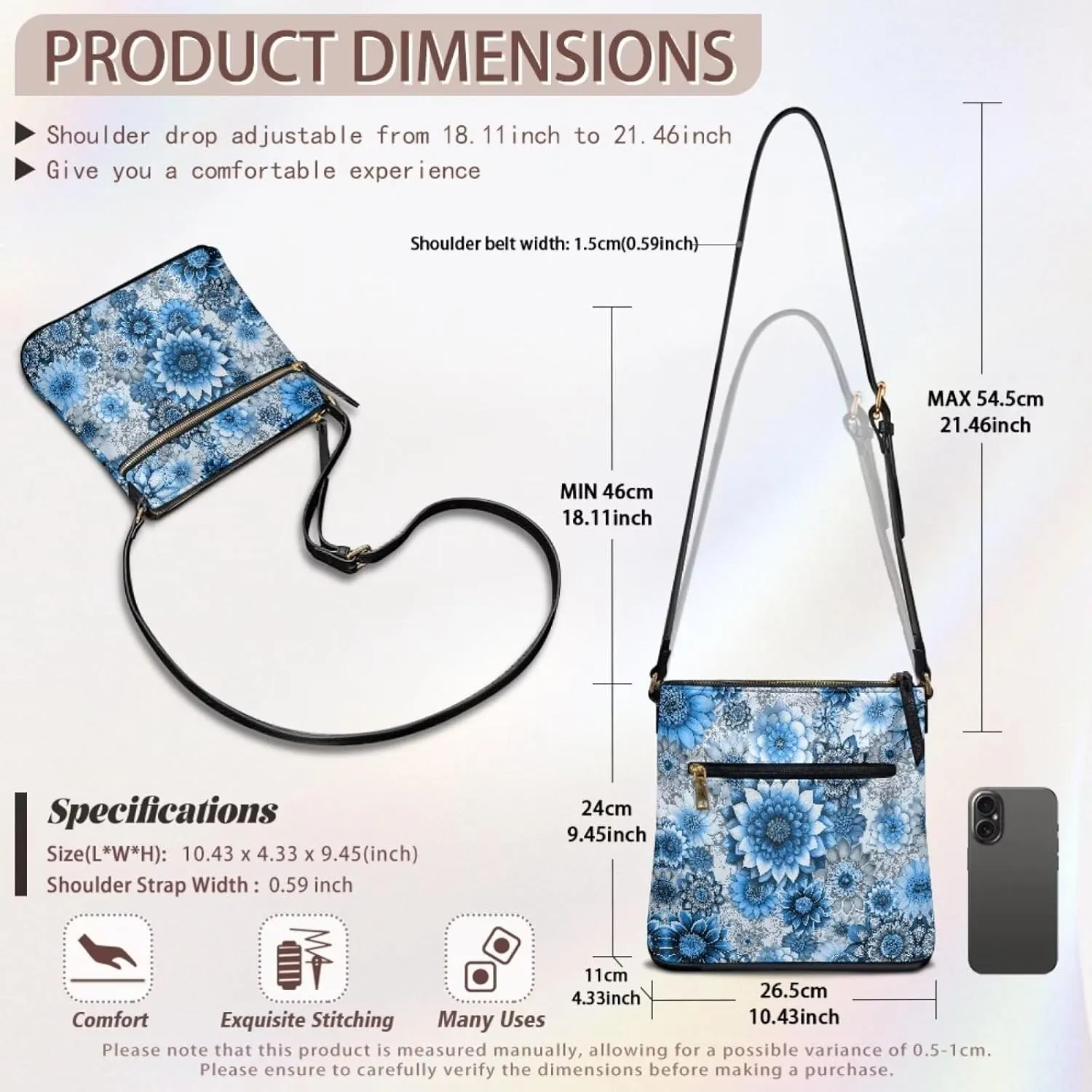 Coldinair Crossbody Purse PU with Adjustable Strap Handbags Purses Shoulder Bag Traveling Workout Crossbody Bags for Women