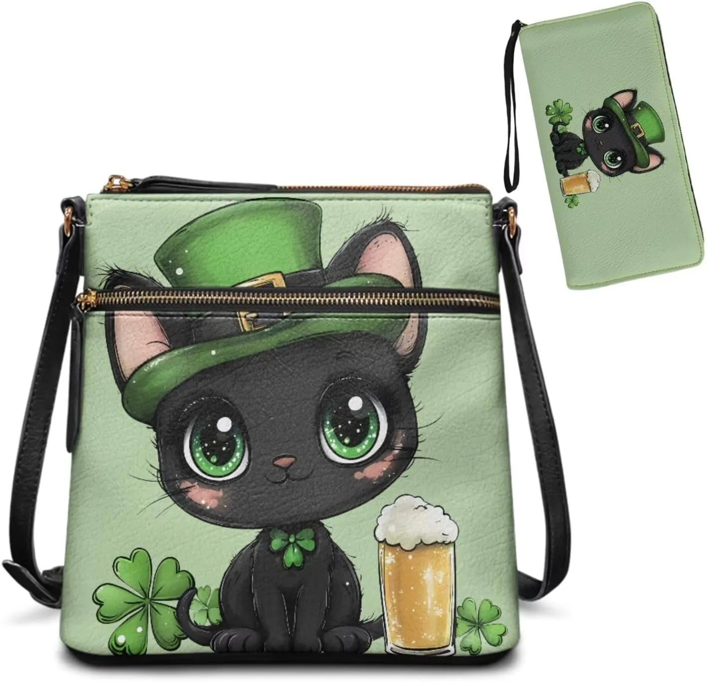 Coldinair St.Patrick's Day PU Leather Hobo Crossbody Bag Purse Ladies Wallet Set Shoulder Bag Hobo Bag Purse