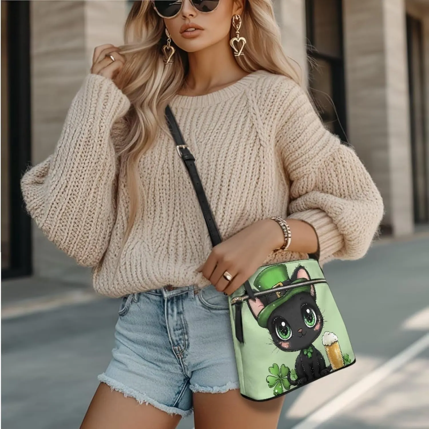 Coldinair St.Patrick's Day PU Leather Hobo Crossbody Bag Purse Ladies Wallet Set Shoulder Bag Hobo Bag Purse