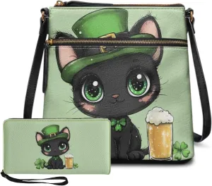 Coldinair St.Patrick's Day PU Leather Hobo Crossbody Bag Purse Ladies Wallet Set Shoulder Bag Hobo Bag Purse