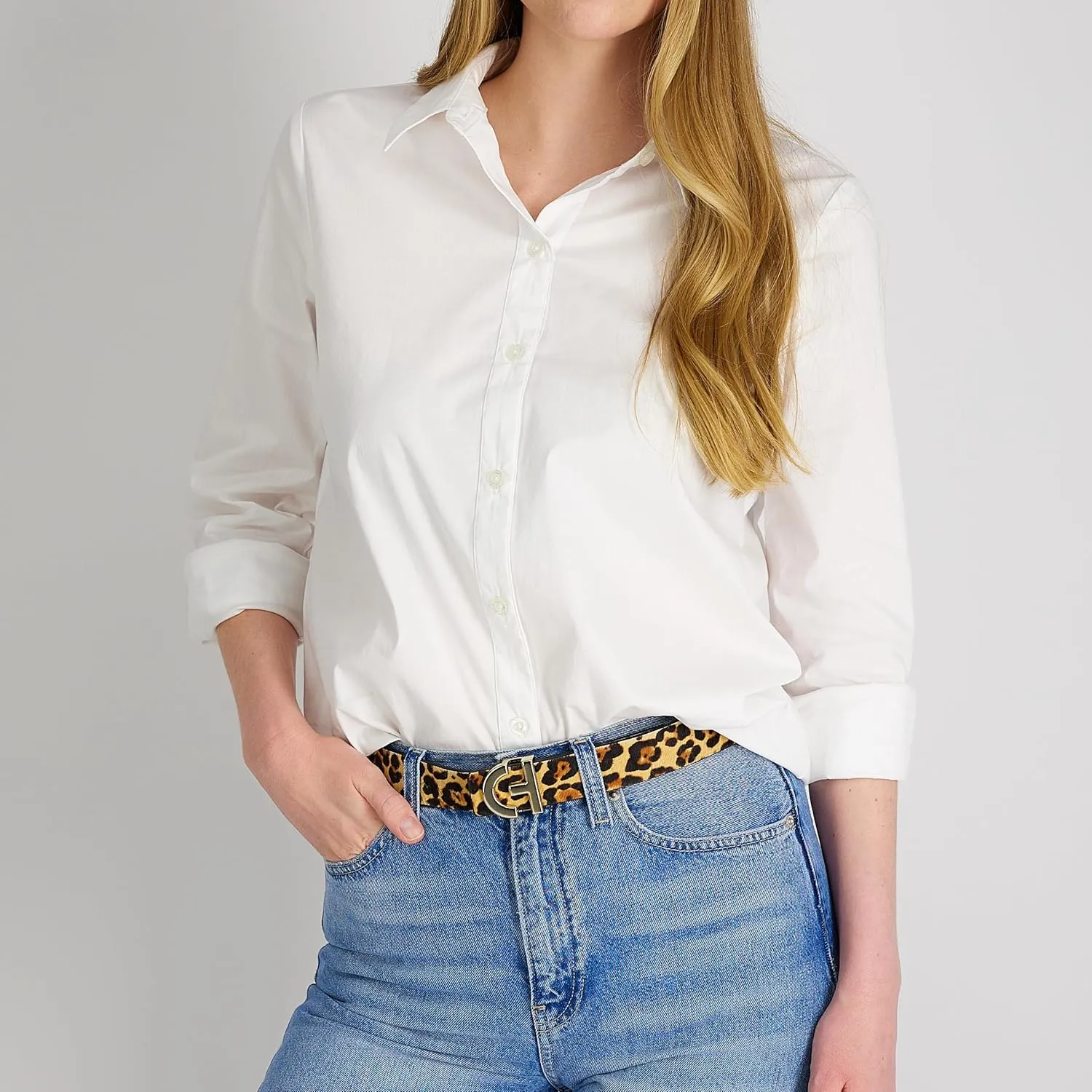 Cole Haan Women's Casual Logo Plaque Buckle Belt