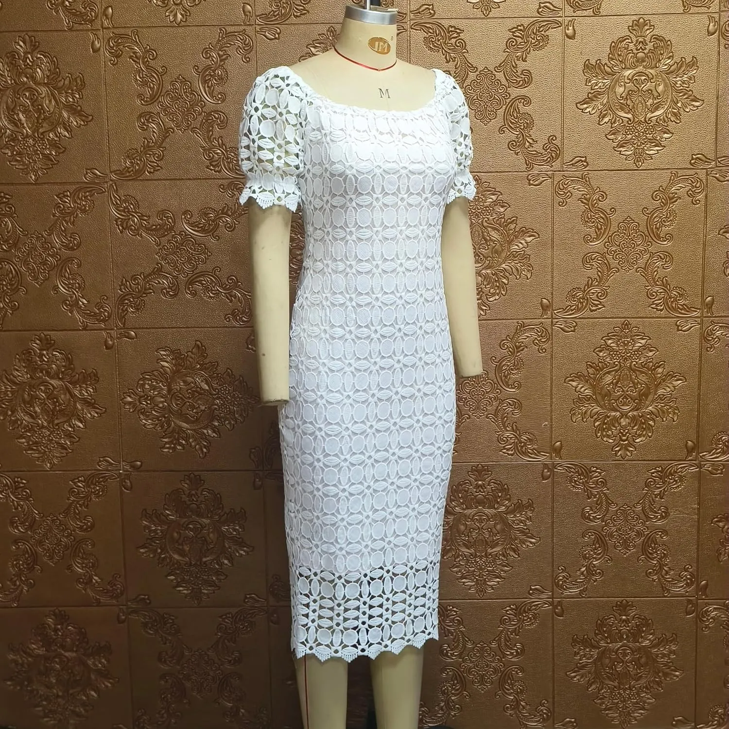 Cololura Elegant Sexy Floral Lace Short Sleeve Off Shoulder Evening Gown Party Formal Bodycon Midi Dress