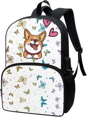 Colourful Butterfly Big Backpack Puppy Backpack for School Boys for Teen Girls Kids Backpack for Travel Lightweight School College Bookbag Casual Student Travel Laptop Daypack - 17Inch