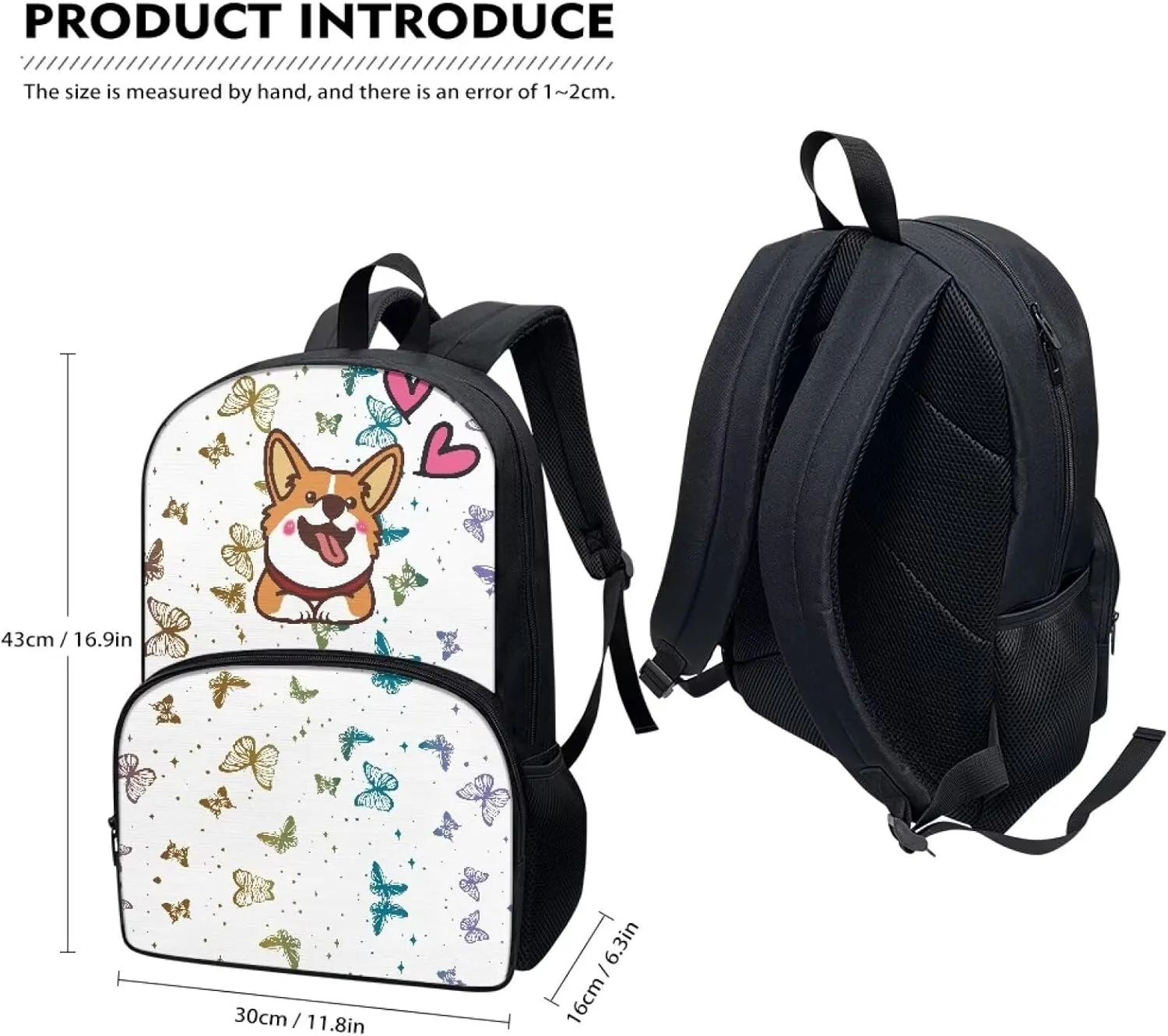 Colourful Butterfly Big Backpack Puppy Backpack for School Boys for Teen Girls Kids Backpack for Travel Lightweight School College Bookbag Casual Student Travel Laptop Daypack - 17Inch