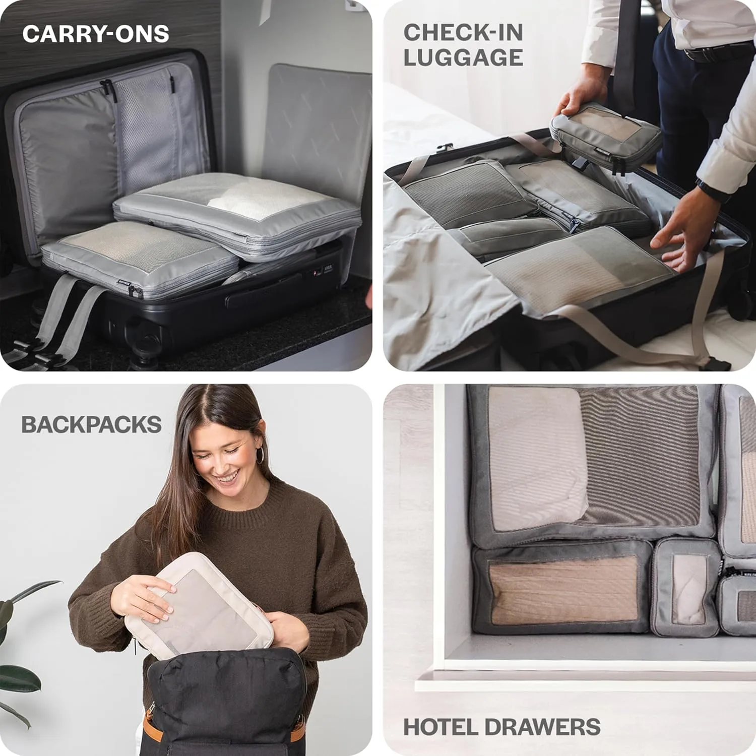 Compression Packing Cubes for Travel - Luggage Organizer Bags - Double Zipper Packing Cubes for Suitcases (4-Pack, Purple)