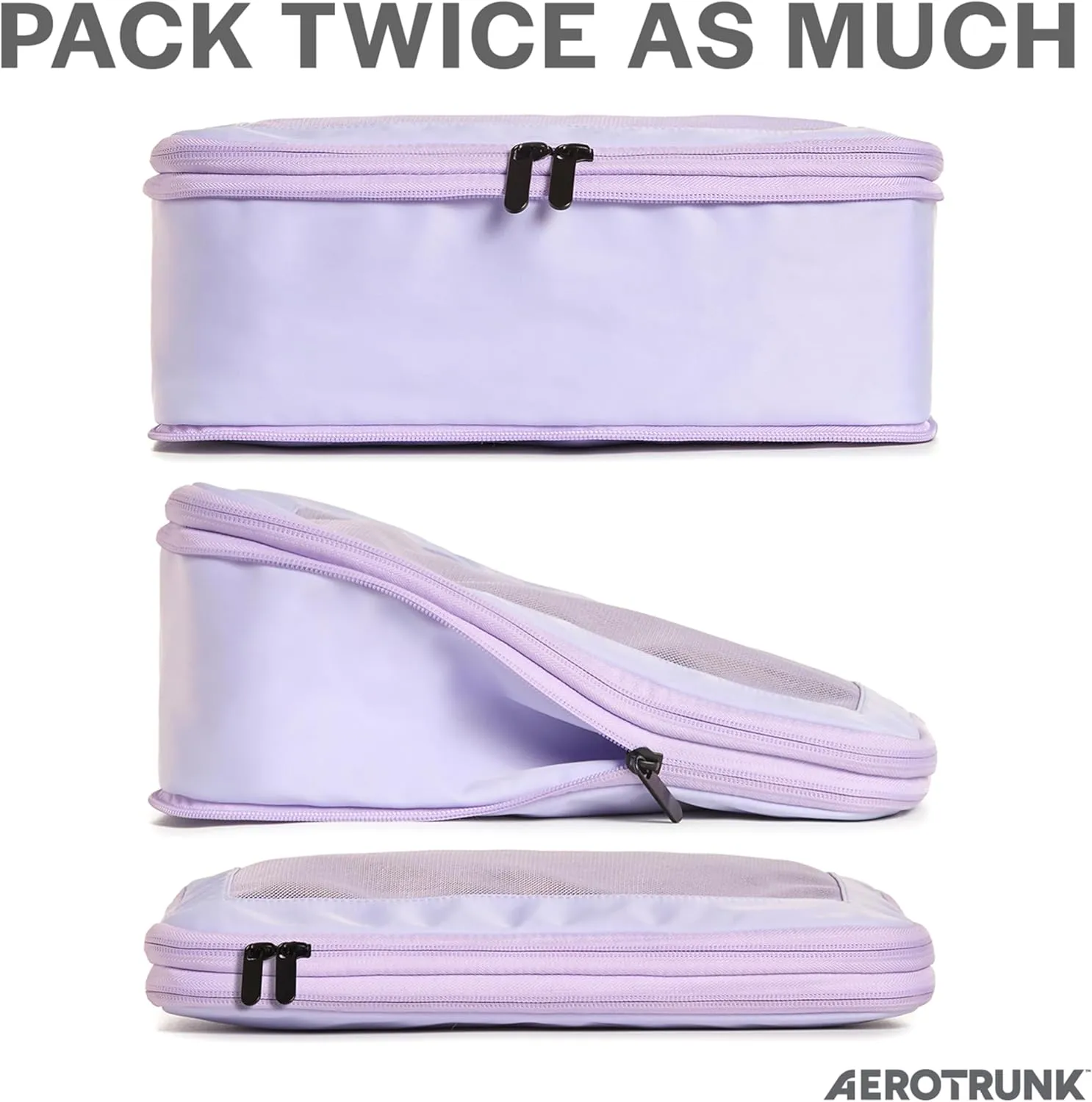 Compression Packing Cubes for Travel - Luggage Organizer Bags - Double Zipper Packing Cubes for Suitcases (4-Pack, Purple)