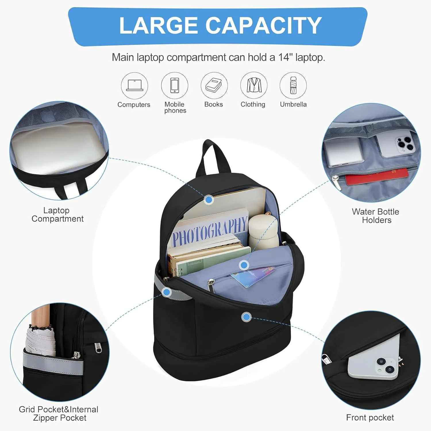 coofay Small Gym Backpack For Women Men Black Travel Backpack With Shoe Compartment Waterproof Sports Backpacks Small Gym Bag for Women Dance Backpacks For Dancers